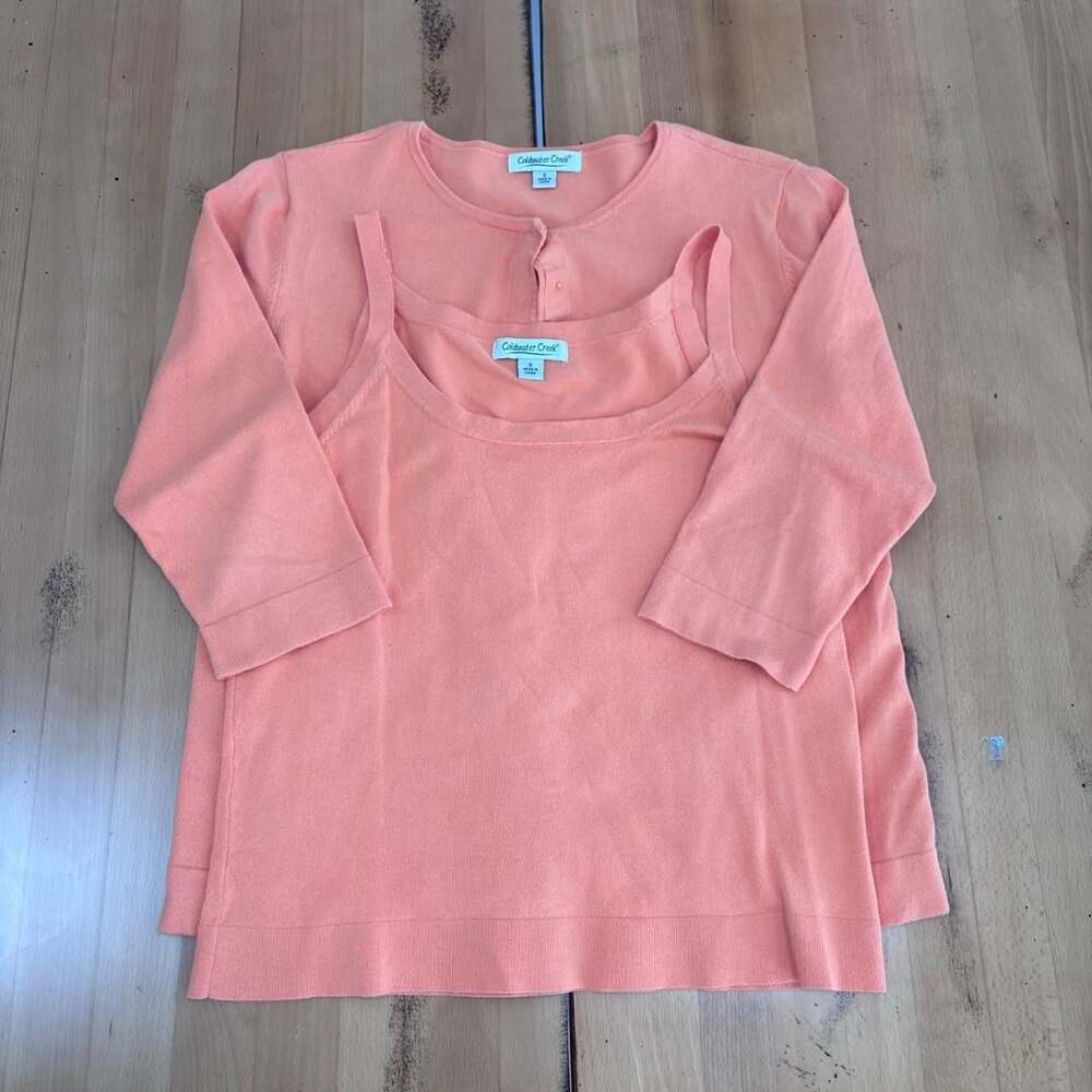 Coldwater Creek Peach Twinset Cardigan Tank Set Size S